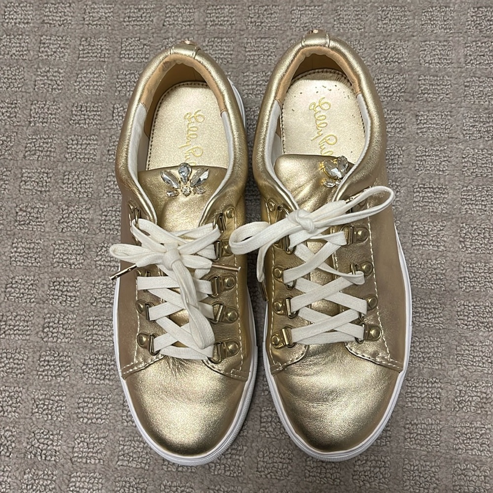 Lilly Pulitzer Gold Sneakers with White Laces